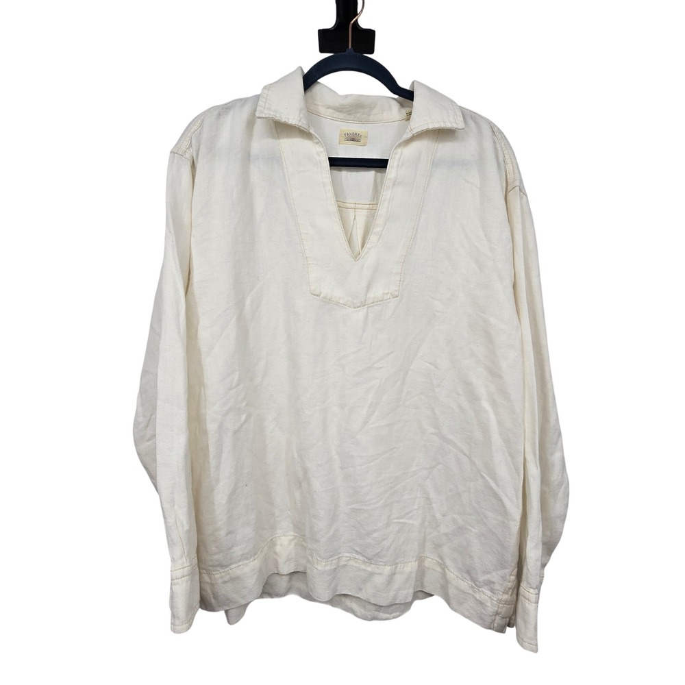 Faherty Sail Away Oversized Shirt Women's Small Cream Cotton Linen Beach Coastal